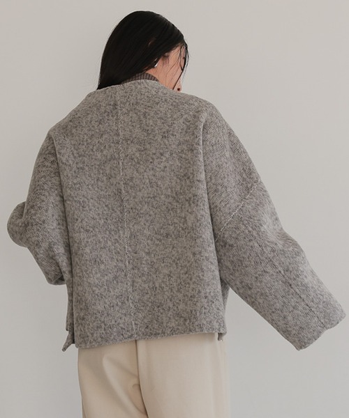 ノーカラーコート コート オーバーサイズ ノーカラーショートコート