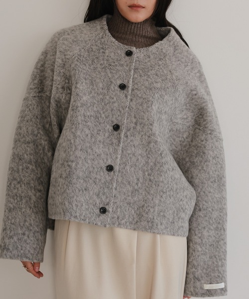 ノーカラーコート コート オーバーサイズ ノーカラーショートコート