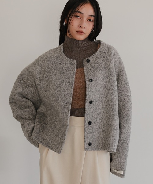 ノーカラーコート コート オーバーサイズ ノーカラーショートコート