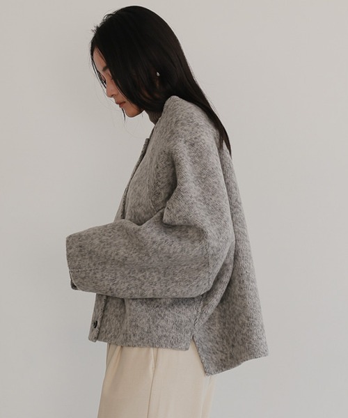 ノーカラーコート コート オーバーサイズ ノーカラーショートコート