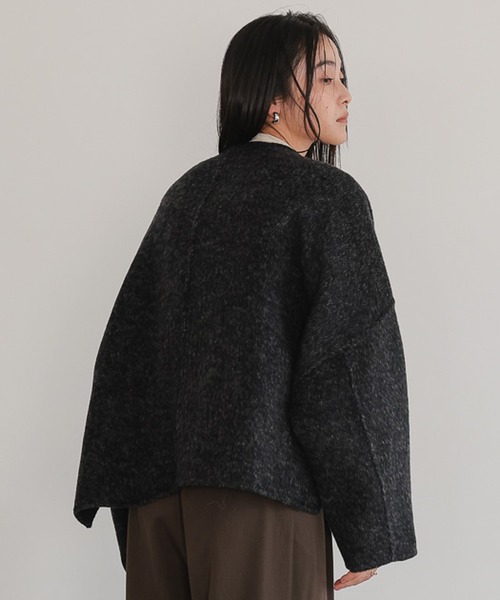 ノーカラーコート コート オーバーサイズ ノーカラーショートコート