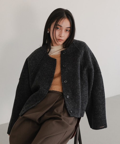 ノーカラーコート コート オーバーサイズ ノーカラーショートコート