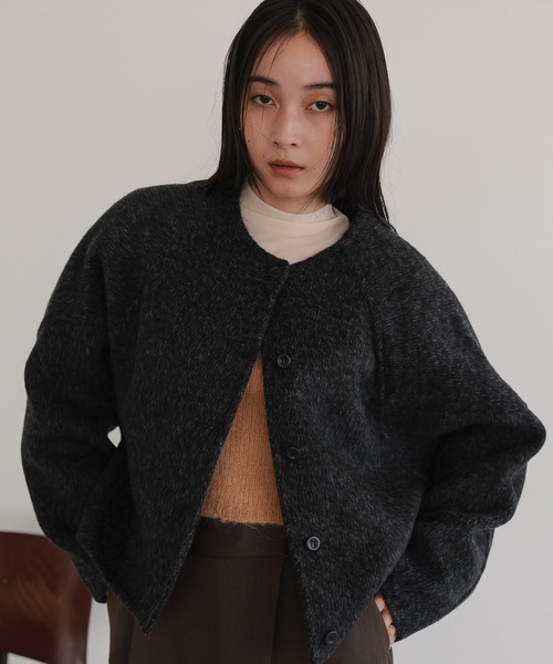 ノーカラーコート コート オーバーサイズ ノーカラーショートコート