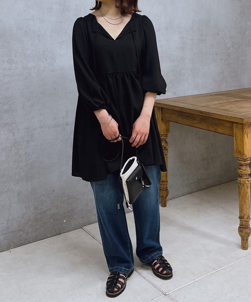 「un dix cors」 7分袖ワンピース FREE ブラック レディース_画像3