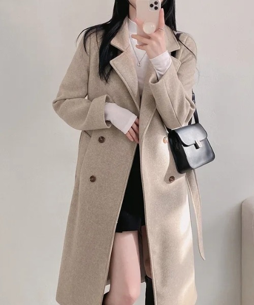 FAVORITO コート チェスターコート リボン付きダブルブレストロング