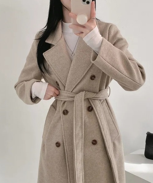 FAVORITO コート チェスターコート リボン付きダブルブレストロング