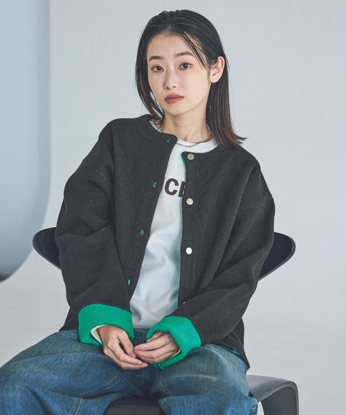 LAKOLE（ラコレ） カーディガン 7ゲージ配色ニットカーディガン