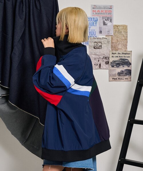 「etsinta」 ナイロンブルゾン ONE SIZE ネイビー レディース_画像5