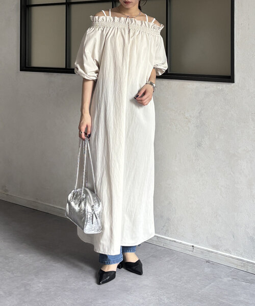 「Thevon」 7分袖ワンピース FREE モカ レディース_画像2