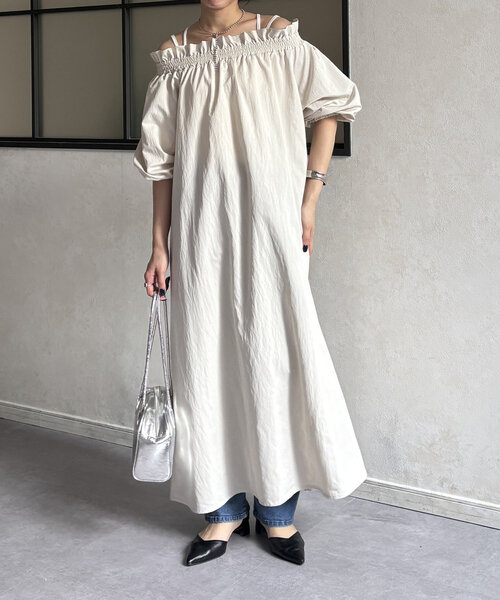 「Thevon」 7分袖ワンピース FREE モカ レディース_画像3