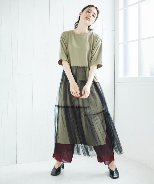 「OSMOSIS」 「loaf」半袖ワンピース ONE SIZE ライトベージュ レディース_画像2