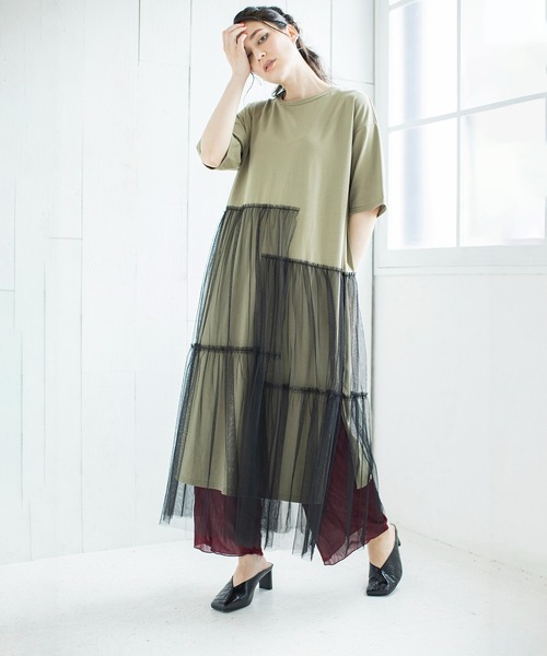 「OSMOSIS」 「loaf」半袖ワンピース ONE SIZE ライトベージュ レディース_画像3