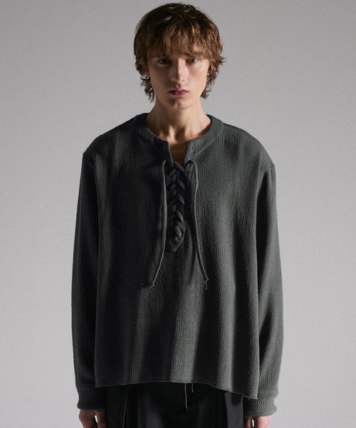 GRANCY グレー M レースアップライトメッシュプルオーバー GRANCY tシャツ 「GRANCY」Lace-Up Light Mesh Pullover / レース