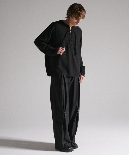 GRANCY レースアップライトメッシュプルオーバー ピンク S GRANCY tシャツ 「GRANCY」Lace-Up Light Mesh Pullover / レース