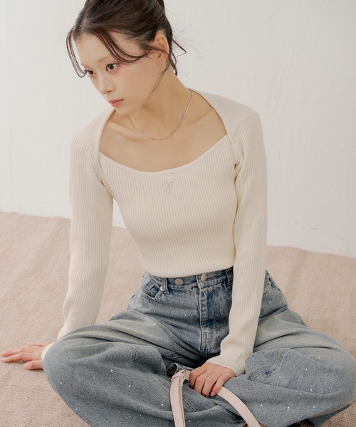 ワイドパンツ ジーンズ デニム デニムパンツ ラインストーンロゴワイドデニムパンツ レディースの画像