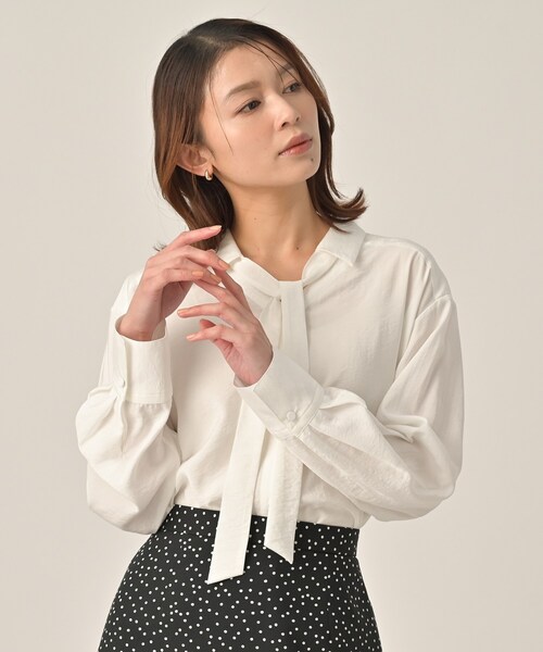 ブラウス シャツ 「洗える/接触冷感」リラックスボウタイブラウス レディースの画像
