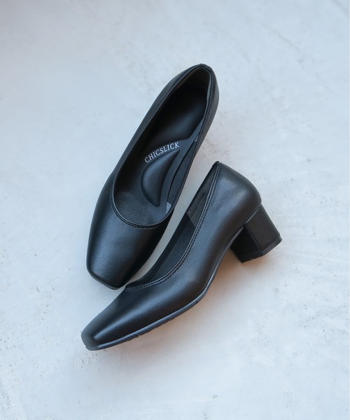 パンプス 入学式 卒業式 CHICSLICK 晴雨兼用3Dインソールスクエアトゥ4.5cmパンプス