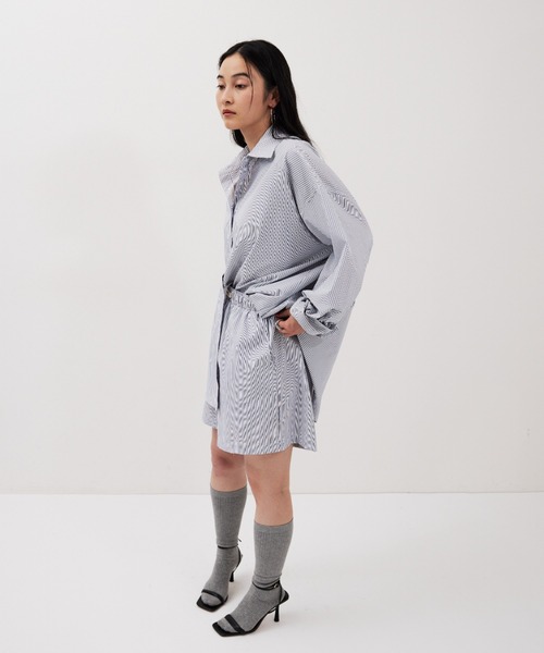 【新品未使用】epa ストライプシャツ&ショートパンツ HANNE ブラウス シャツ ストライプシャツセットアップ レディース