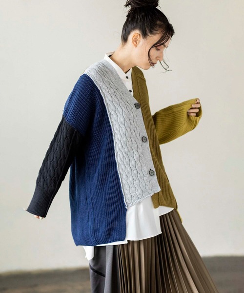 「OSMOSIS」 「LE TRICOT 」ニットカーディガン ONE SIZE オリーブ レディース_画像2