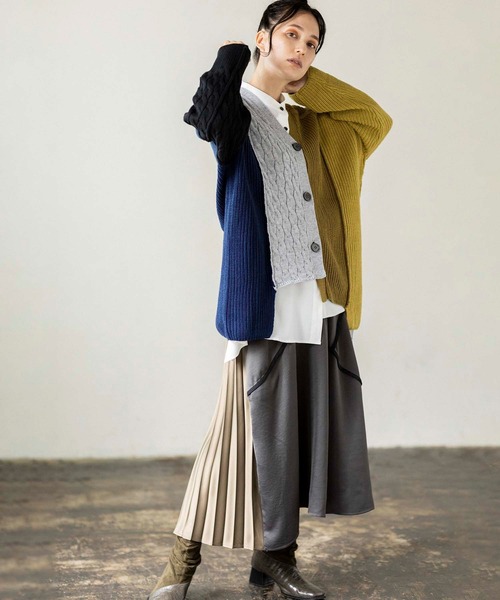 「OSMOSIS」 「LE TRICOT 」ニットカーディガン ONE SIZE オリーブ レディース_画像3
