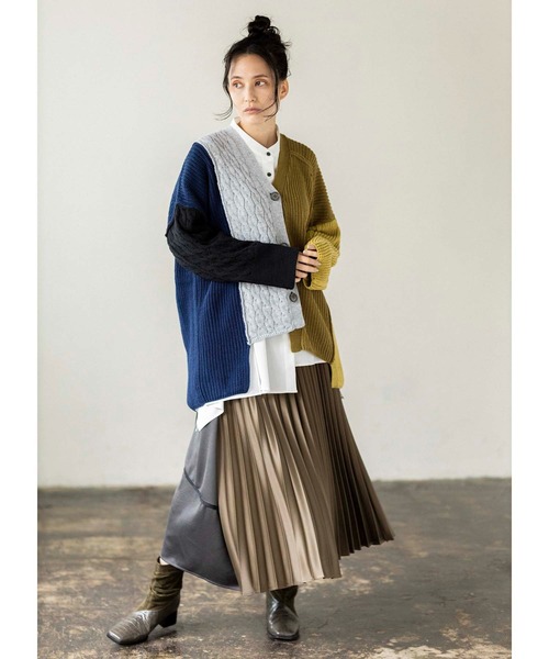 「OSMOSIS」 「LE TRICOT 」ニットカーディガン ONE SIZE オリーブ レディース_画像4