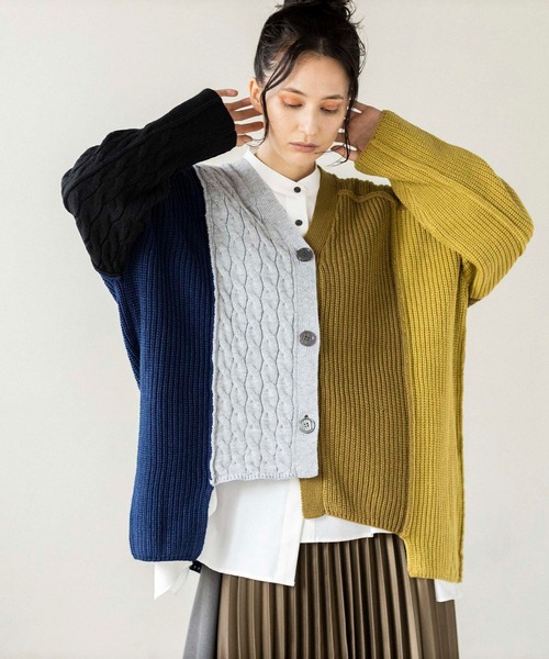 「OSMOSIS」 「LE TRICOT 」ニットカーディガン ONE SIZE オリーブ レディース_画像6