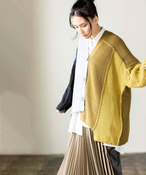 「OSMOSIS」 「LE TRICOT 」ニットカーディガン ONE SIZE オリーブ レディース_画像8