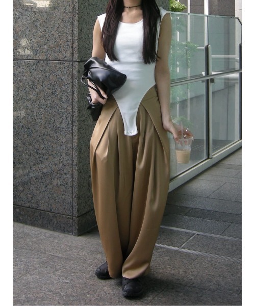 パンツ サテンラップワイドパンツ レディースの画像