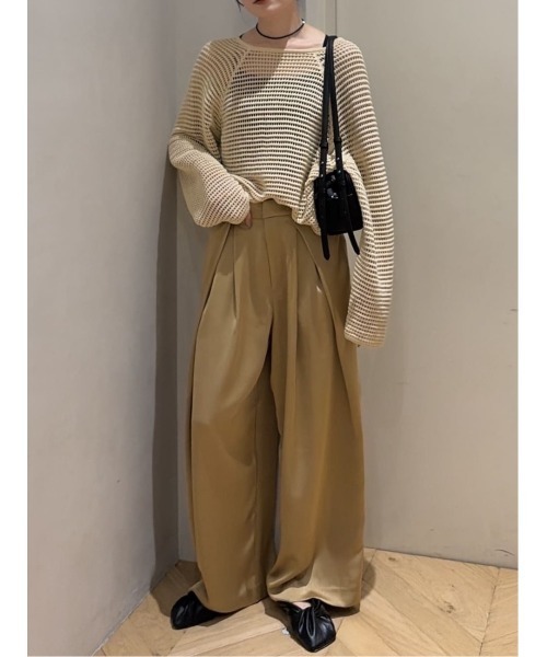 パンツ サテンラップワイドパンツ レディースの画像