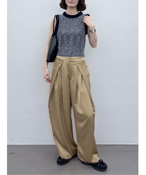 パンツ サテンラップワイドパンツ レディースの画像
