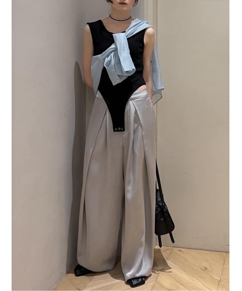 パンツ サテンラップワイドパンツ レディースの画像