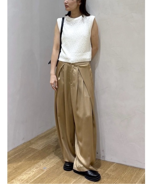 パンツ サテンラップワイドパンツ レディースの画像