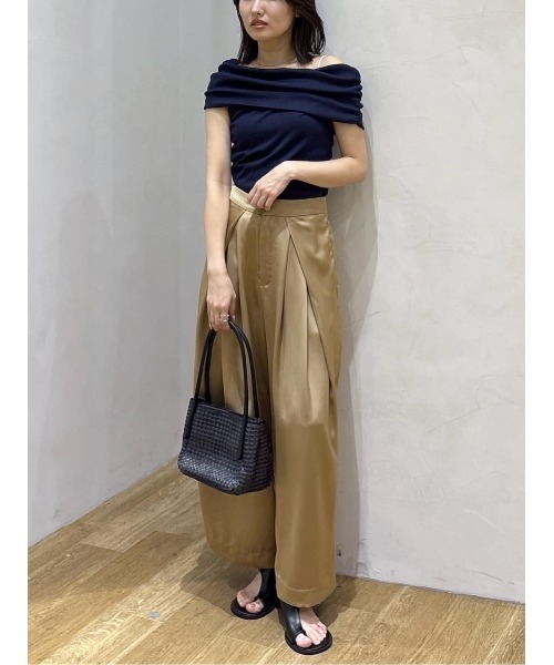 パンツ サテンラップワイドパンツ レディースの画像