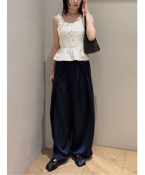 パンツ サテンラップワイドパンツ レディースの画像