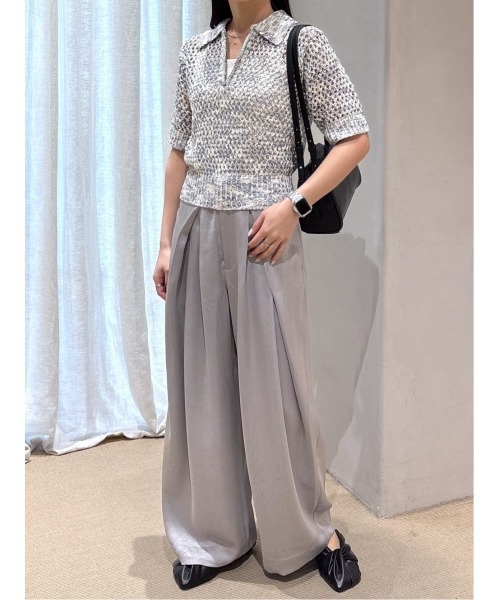 パンツ サテンラップワイドパンツ レディースの画像