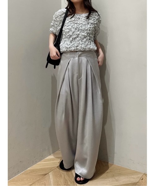 パンツ サテンラップワイドパンツ レディースの画像