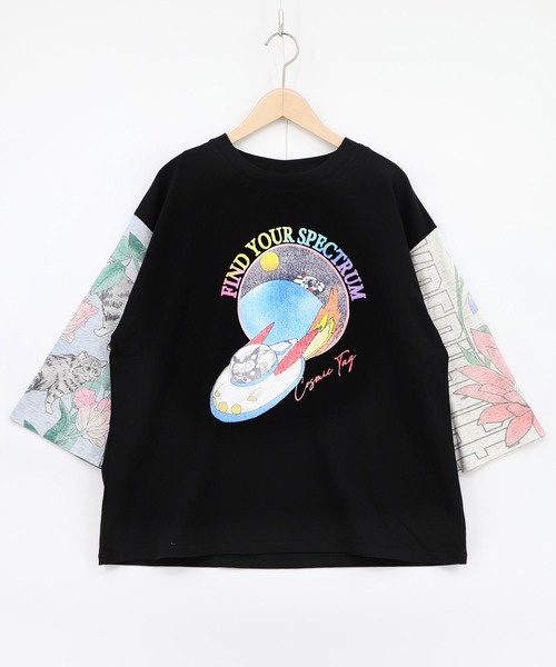 ScoLar（スカラー） tシャツ 162625：花ネコ袖柄切替 フクミン・モケの