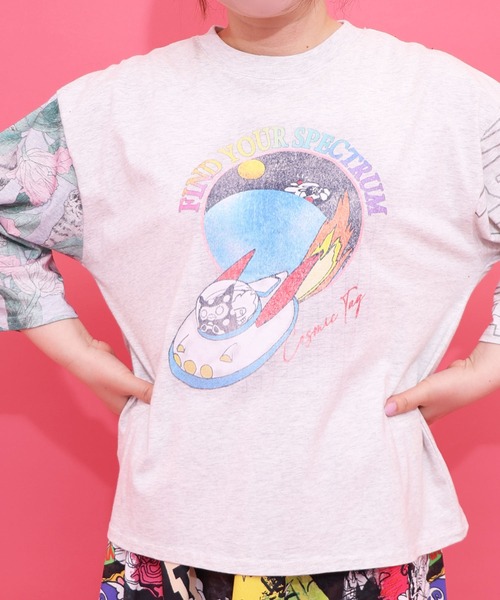 ScoLar（スカラー） tシャツ 162625：花ネコ袖柄切替 フクミン・モケの