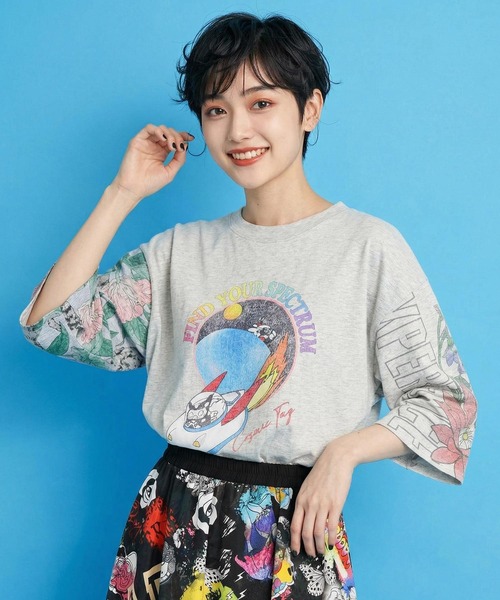 ScoLar（スカラー） tシャツ 162625：花ネコ袖柄切替 フクミン・モケの