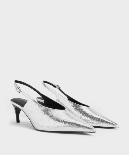 「CHARLES & KEITH」 パンプス 25.5cm シルバー レディース_画像3