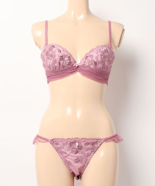 Segredo Lacrado*ブラ&ショーツ&ベルト3点セット*LUXURY PINK シンプルフロントホックシームレスブラジャーショーツ3セット組