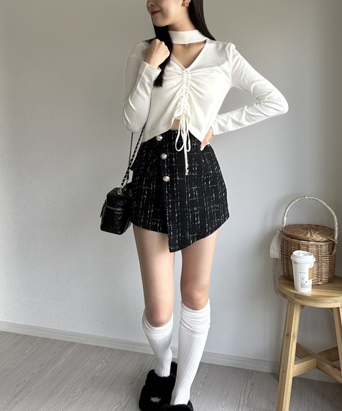 冬春♡チェック柄フリンジスカート！ハイウエストでレトロ可愛いデザイン 冬春♡チェック柄フリンジスカート！ハイウエストでレトロ可愛い