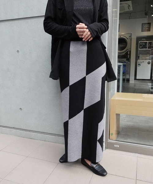 CORNERS（コーナーズ） スカート 幾何学柄ニットタイトスカート