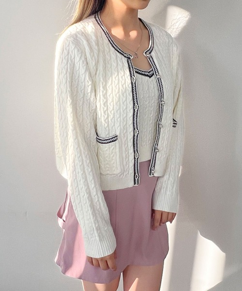 CLANE - BUSTIER SET KNIT CARDIGAN - NAVY - カーディガン