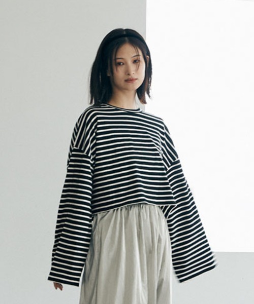 tシャツ BORDER SHORT OVER TEE レディース