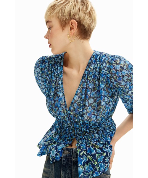 Desigual ブラウス シャツ 花柄 スイスドット レディース