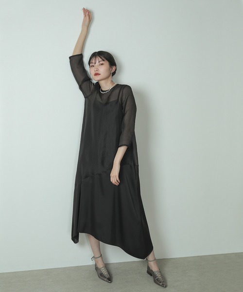 kana ヘムライン クラッシュシアーオーガンジー ワンピース ブラック M Kana ドレス ヘムライン クラッシュシアーオーガンジー