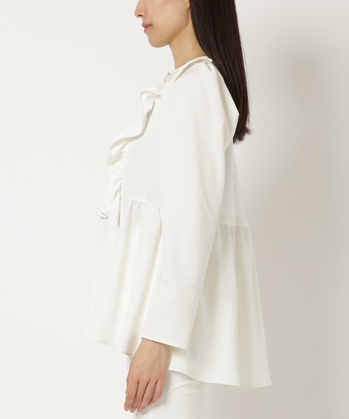 Audie a オーディア ミューズ パワーショルダーペプラムブラウス 白 Audie a Muses ブラウス シャツ パワーショルダーペプラム