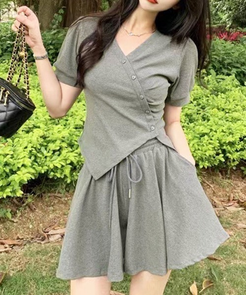 tシャツ 半袖 2点セット アシンメトリートップス＆キュロット