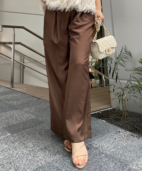 anuans パンツ ツータックリラックスツイルパンツ レディース